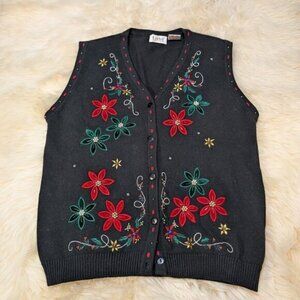 Vintage Tabi International Embellished Beaded Vest Flowers Women Size Large